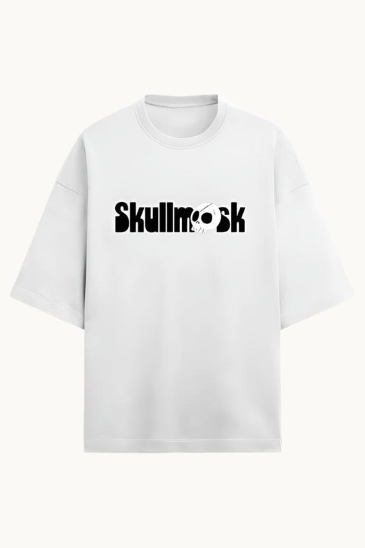 Screw Perfect Baggy Tee in white, showcasing a stylish dtg print on a relaxed-fit design.-SKULLMASK