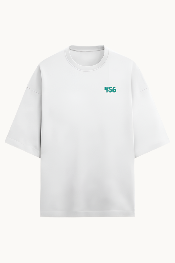 Squid Game 456 Oversized T-Shirt featuring premium French Terry Cotton and bold character design, perfect for casual wear and streetwear enthusiasts