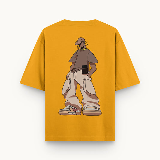 240 GSM yellow Tshirt with travis scott design in back